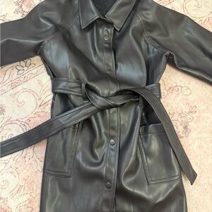 Zara black Leather Belted Jacket